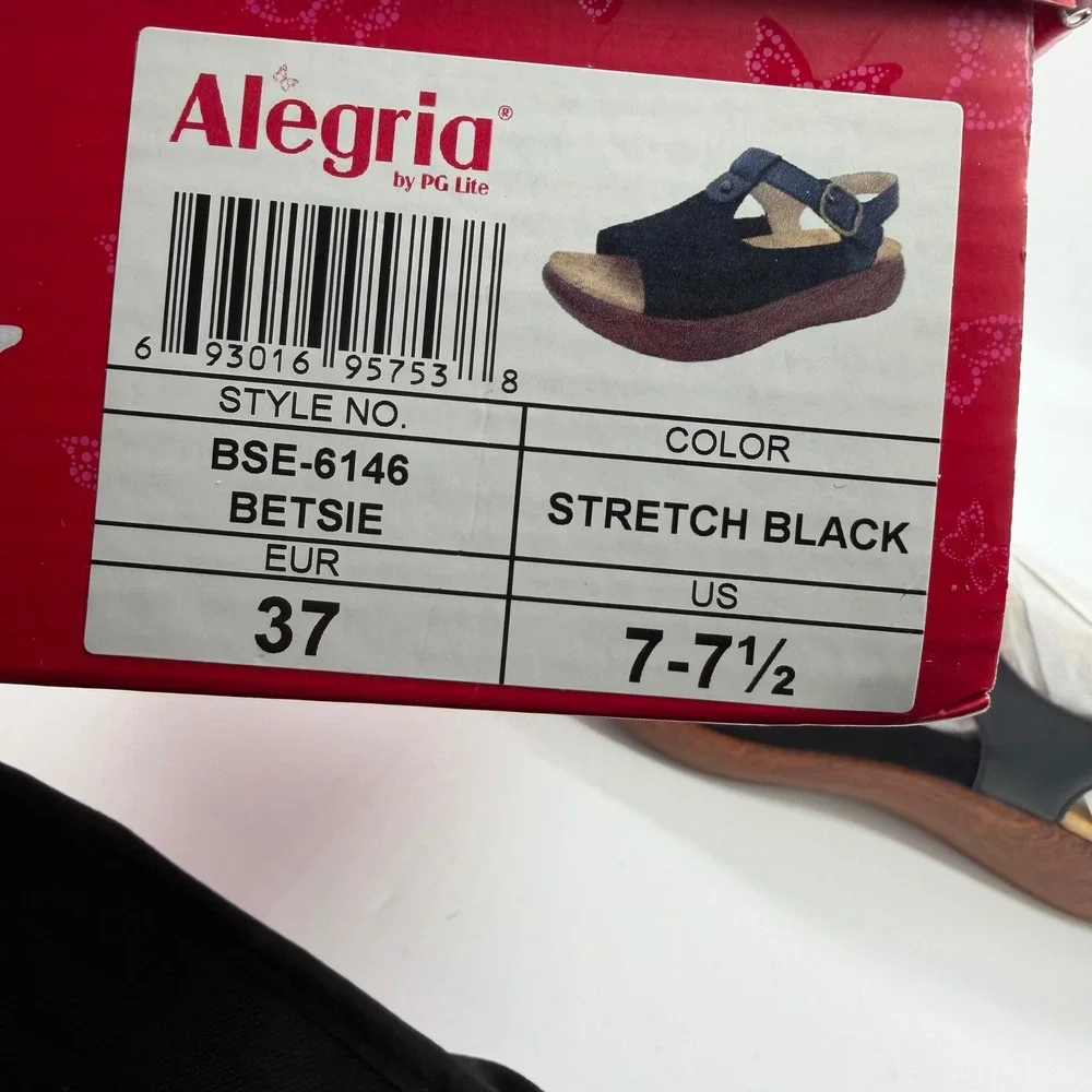 Alegria Betsie Stretch Black Platform Sandals BSE-6146 Womens 37 US 7-7.5 New